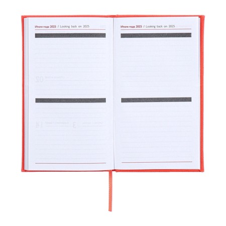 The weekly dated 2025, 85x145 mm, 64 sheets of Escalada, a solid cover made of artificial leather, pancake embossing, block 70 g/m², coral-9
