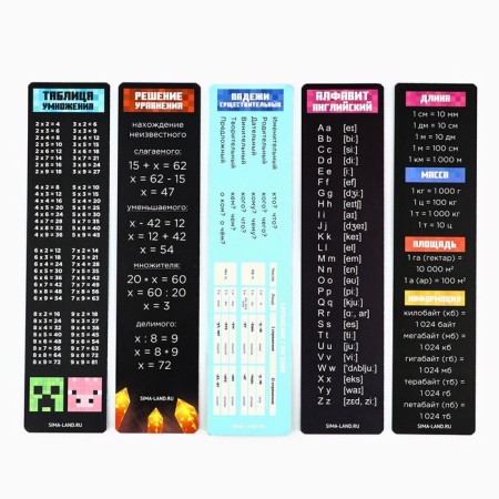 Cardboard tabs, cheat sheets 5 pcs. "Pixel"-2