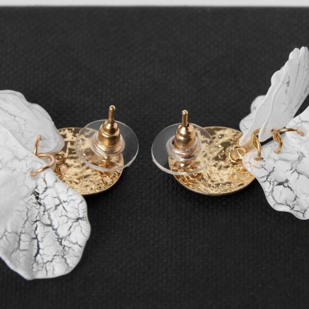 Earrings Assorted "Wind" butterfly, small, white color in gold-2