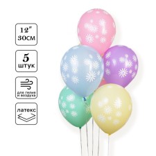 Шар латексный 12" "Ромашки" 5 ст, шелк рис., набор 5 шт. МИКС