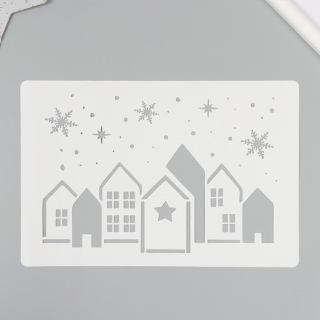 Plastic stencil "gingerbread houses", size 16x24 cm