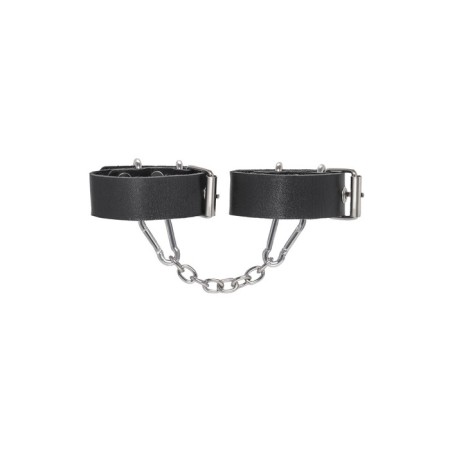 Pecado BDSM bracelets, from one strap with eyelets, genuine leather, black-2
