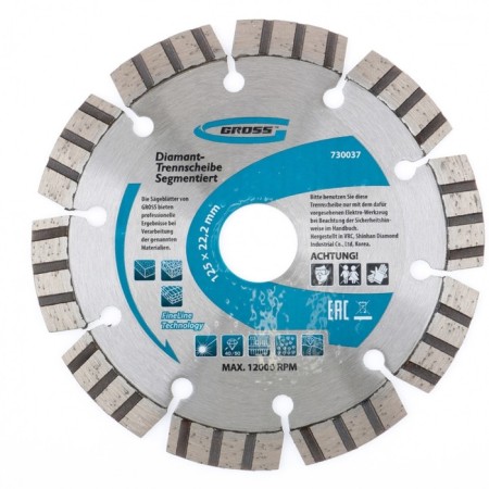Diamond disk GROSS 730037, laser welding of turbo segments, dry cut, F125x22.2mm