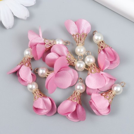 Decor for creativity Textile "Flower with a pearl. Orchid" set 10 pcs 2.5 cm-2