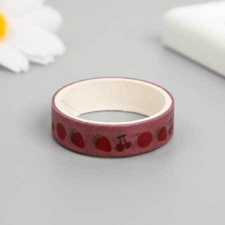 Adhesive tape paper "Summer with strawberries" Width 1 cm winding 2 m set 5 pcs-2