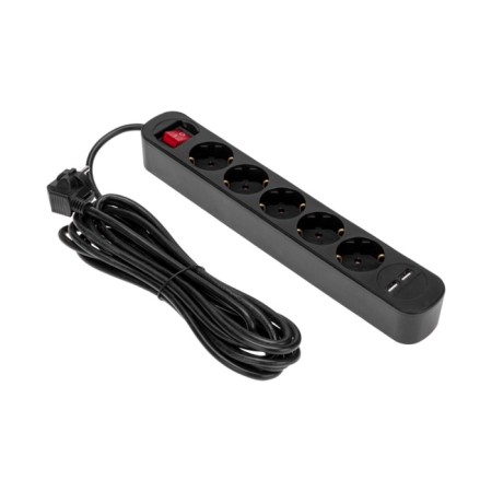 Extension cord Standard 5 nests, 5m, 3x1.0mm², s/h, with a switch, 2 USB, black rexant-1
