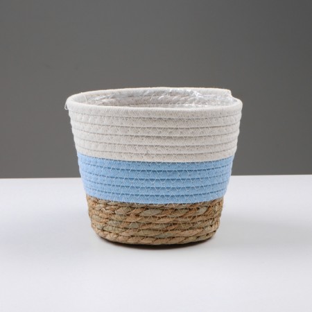 Kashpo wicker "Namibia", 17.5x17.5x16 cm, natural, blue, white
