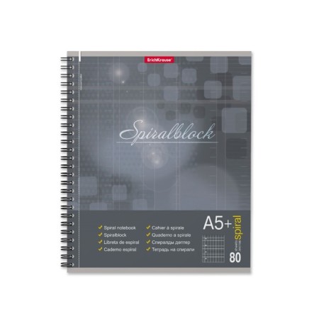 A notebook of 80 sheets cage on a spiral Erichkrause Spiralblock, cover coated cardboard, tough substrate, offset block, perforation, white 100%, mix-4