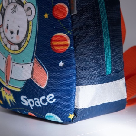 Baby backpack on a zipper, a reflective strip, blue color-6
