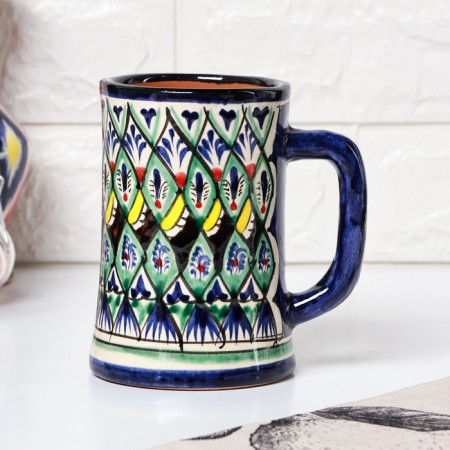 Rishtan ceramics mug "Flowers", 500 ml, blue mix-5