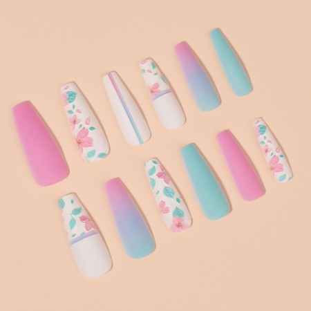 Flowering Nails "Flowerers", 12 pcs, with adhesive plates, ballerina shape, multi -colored-2