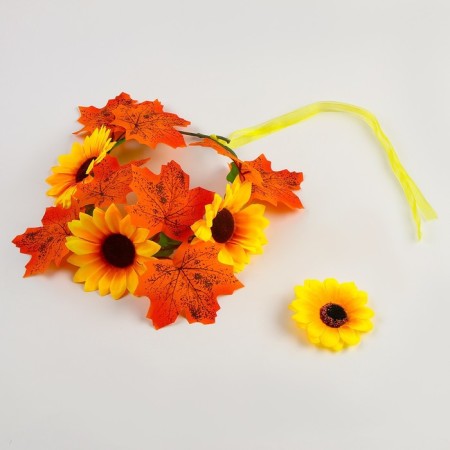 Carnival set "Autumn flowers": a wreath with sunflowers and a brooch-5