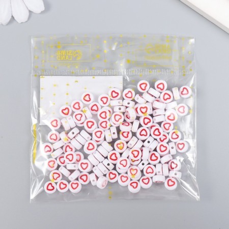 Beads for creativity plastic "Red Heart with a white middle" set 20 grams 0.7x0.7x0.4 cm 464563-2