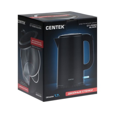 Electric kettle Centek CT-0020, plastic, seamless flask, 1.7 l, 2200 watts, black-6