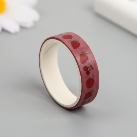 Adhesive tape paper "Summer with strawberries" Width 1 cm winding 2 m set 5 pcs-1