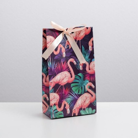 Gift package with tape, packaging, Flamingo, 13 x 23 x 7 cm