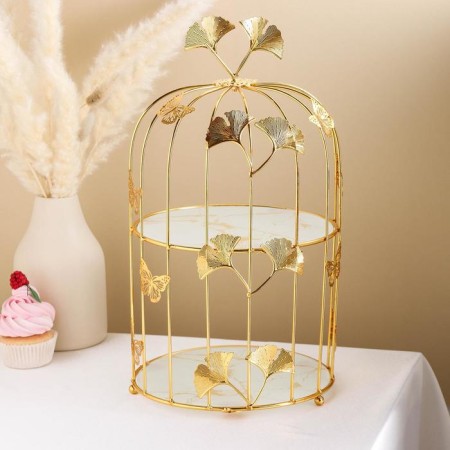 Standing for desserts 2-tier "marble", d = 21 cm, golden color of gold-1