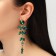 Hanging earrings with rhinestones "bun" deciduous, emerald color in gold, 9.5 cm