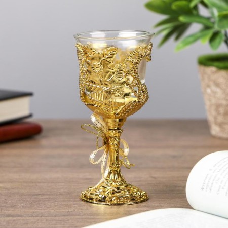 Climber Plastic, glass for 1 candle "Heart and Bant" Gologa Gold 12.5x6.3x6.3cm-4