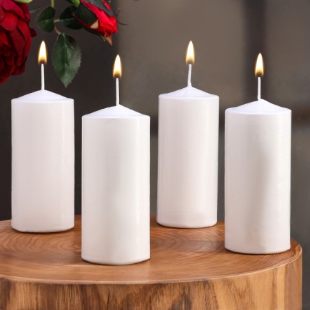 Candle cylinder, 5x12 cm, set 4 pcs, white-6