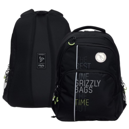 Youth backpack Grizzly, 45 x 32 x 23 cm, ergonomic back, black, light green