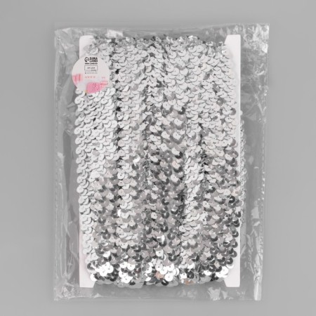 Decorative braid with sequins, elastic band, 2 cm, 9 ± 0.5 m, silver color-2