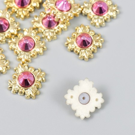 Decor for creativity plastic "Pink spike in golden monograms" set of 16 pcs 2x2 cm-1