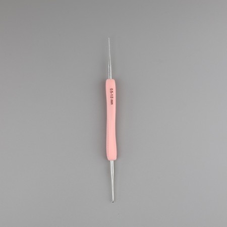 Knitting hook, bilateral, with silicone handle, d = 0.5/1 mm, 13.5 cm, pink color-1
