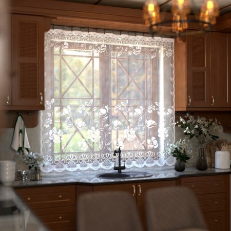 Curtain to the kitchen without curtain tape, 200x165 cm, white color, 100% polyester