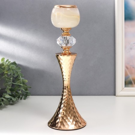 Summary Metal for 1 candle "Embossed geometric pattern with crystal" Gold 32x11x11 cm 75776