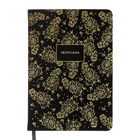 The diary is low, A5, 136 sheets, leatherette, Devente. Tropicana, solid cover, foil embossing, perforation, liesse, block 70%, black