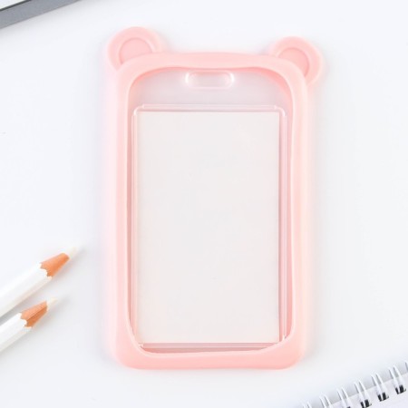 Case for passing with the ears "Bear", pink, 12 x 7 cm-3