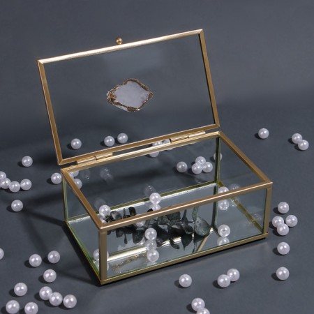 Organizer for storage "Mountains", with a lid, glass, with a mirror -bottom, 1 section, 14.5 × 8.5 × 6 cm, the color is transparent/copper-4