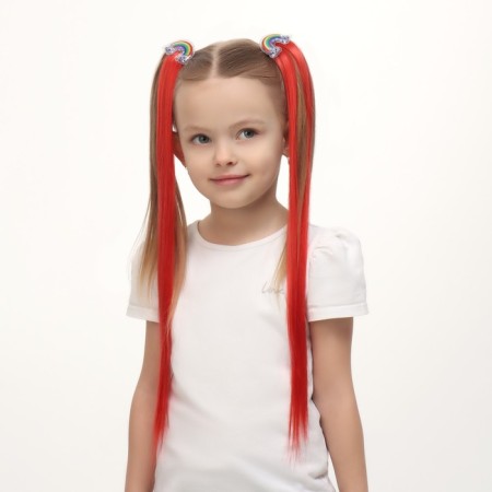 A set of patch curls "Rainbow", straight hair, on a hairpin, 2 pcs, 50 cm, red color/mix-1