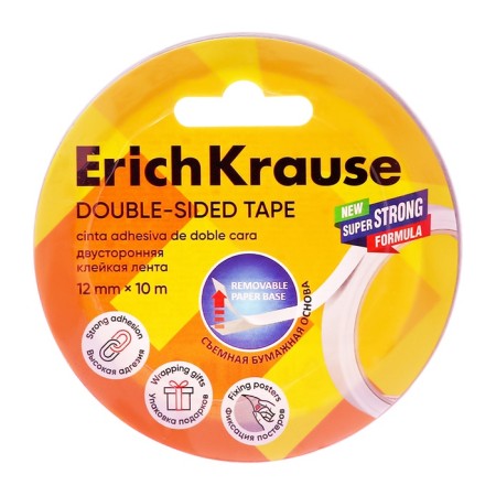 Adhesive tape bilateral, 12 mm x 10 meters, erichkrause, transparent-1