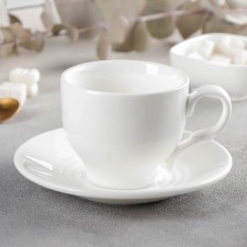 Чайная пара фарфоровая Wilmax, 2 предмета: чашка 220 мл, блюдце d=14,2 см, цвет белый