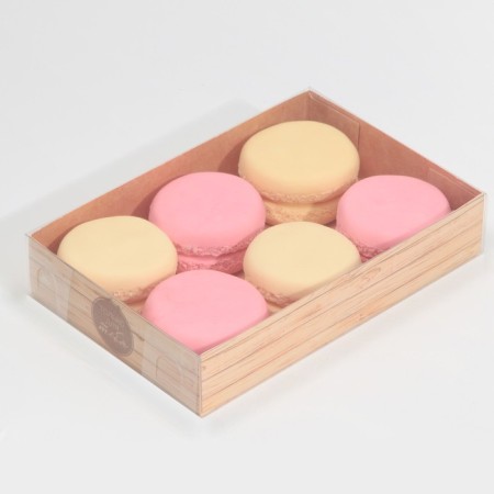 Confectionery packaging, Makarun box with PVC lid, Kraft, 17 x 12 x 3.5 cm