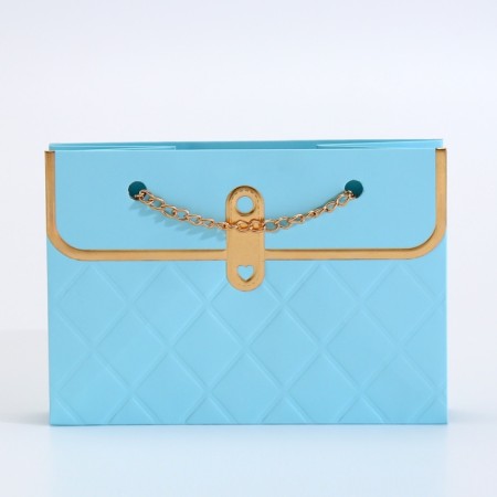 Packet for flowers, handle chain, "azure", with gold embossing, 15 x 10.5 x 10 cm-2
