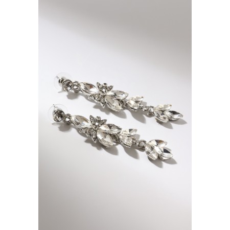 Hanging earrings with rhinestones "openwork" Spring mood, white color in silver, 7 cm-4