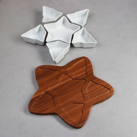 Menzhitsa "Stars", 5 pcs: 200 ml, 1 pc: 500 ml, wooden base, porcelain, Iran-2