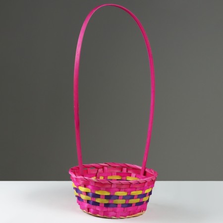 Wicker basket, d25 x 18 x 10/45 cm, pink, bamboo