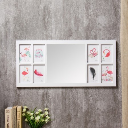 Photo frame plastic in 8 photos 10x15 cm+mirror 29.5x30 cm "Style" White 34.5x74 cm