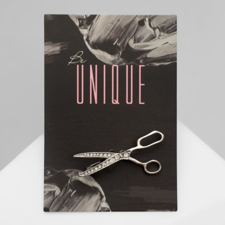 Brooch "Scissors", white color in silver