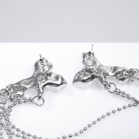 Hanging earrings with rhinestones "Firebird" with a chain, red color in silver, 8 cm-2