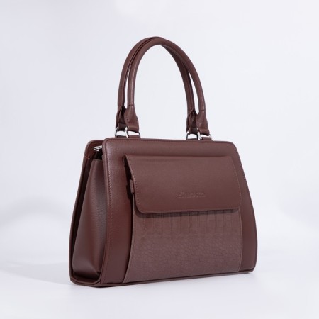 Women's bag El Masta with a zipper, 2 outer pockets, a long belt, coffee color