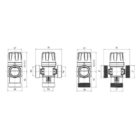 Thermostatic valve Rommer RVM-0232-256025, mixing, 1 ", HP, 35-60 ° C, KV 2.5-1