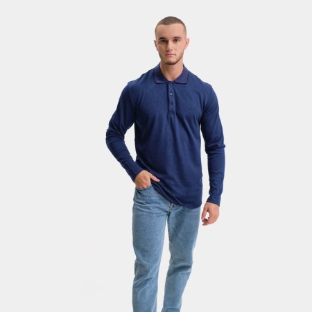 Male polo with long sleeve, dark blue color, size 44 (s)-3