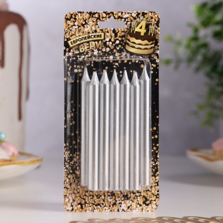 Set of candles for the Cake "Spark", 12 pcs, 8 cm, silver metallic-6