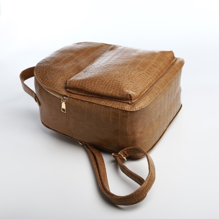 Women's backpack made of artificial leather with lightning, 1 pocket, beige color-3