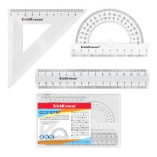 Set of drawing Erichkrause Clear Glitter, small (ruler, square, transporter), transparent with sparkles, ZIP package